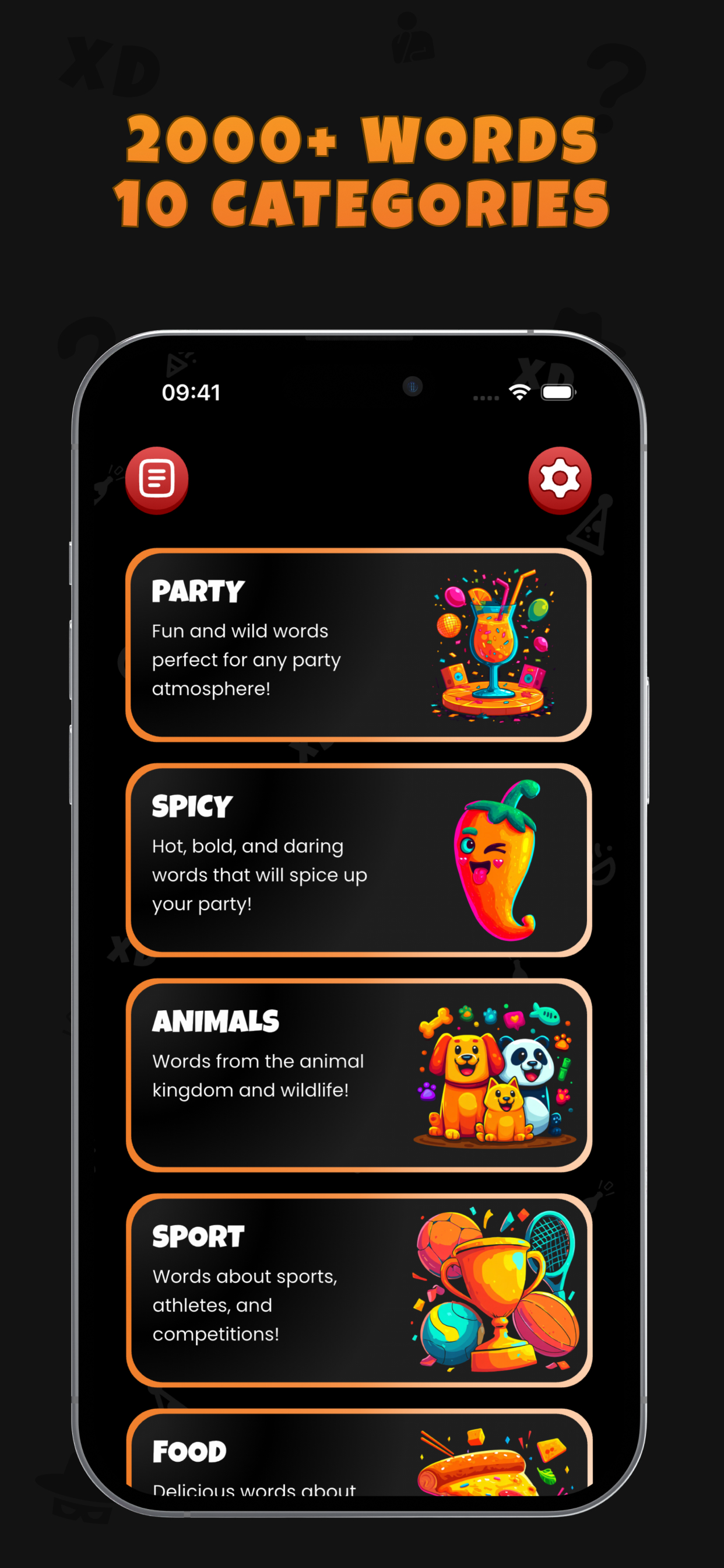 SUS Game Categories - Party, Spicy, Animals, Sport